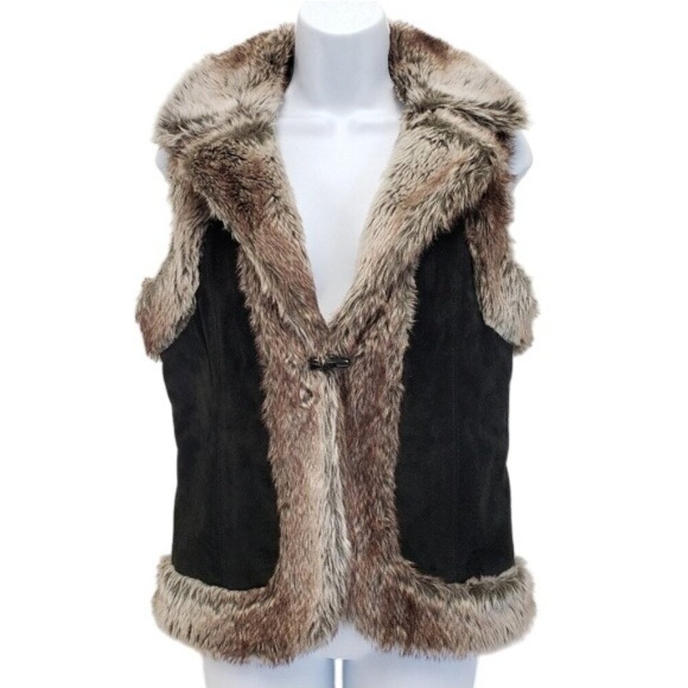 LAL Live a Little Leather Womens Faux Fur Trim Vest Size Small - Picture 1 of 5